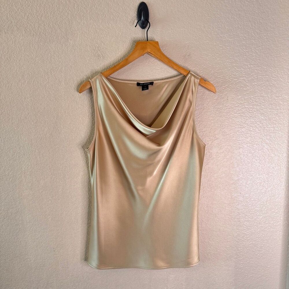 St John Draped Satin Sleeveless Blouse Tank Top Womens Medium Champagne Gold